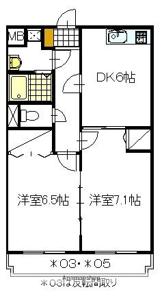 常磐線 佐和駅 徒歩28分 5階建 築25年(2DK/3階)の間取り写真