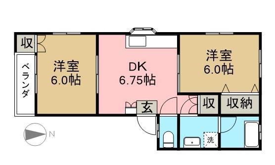 アレストミヤビⅡ(2DK/2階)の間取り写真