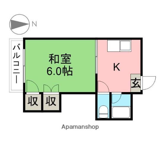 滝の原コーポ(1K/1階)の間取り写真