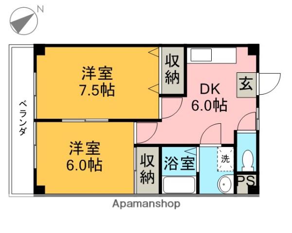 ロイヤルマンション(2DK/1階)の間取り写真