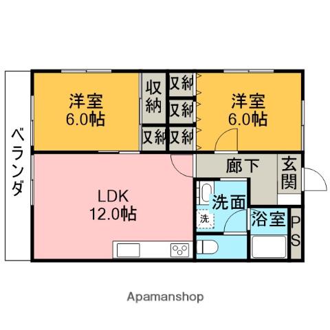宇都宮東ハイツ(2LDK/1階)の間取り写真