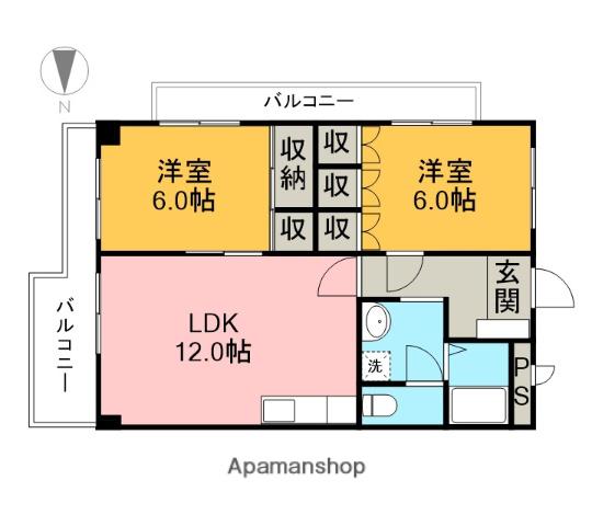 宇都宮東ハイツ(2LDK/3階)の間取り写真