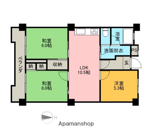 緑ヶ丘753マンション(3LDK/7階)の間取り写真