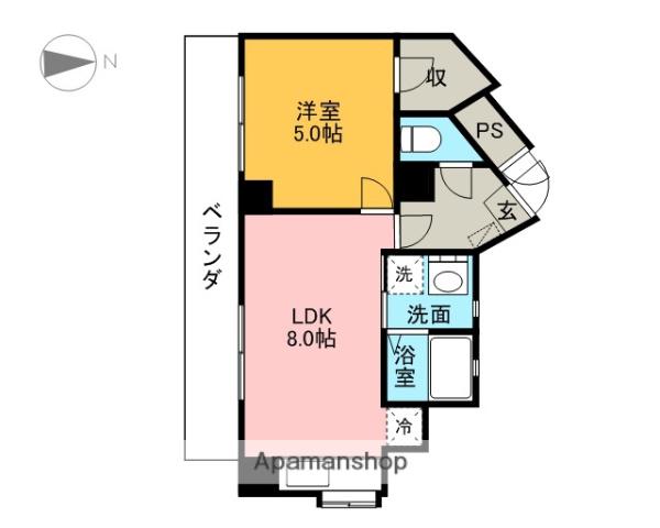 ビュー・雷神(1LDK/4階)の間取り写真