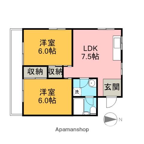 コーポひまわり(2DK/1階)の間取り写真