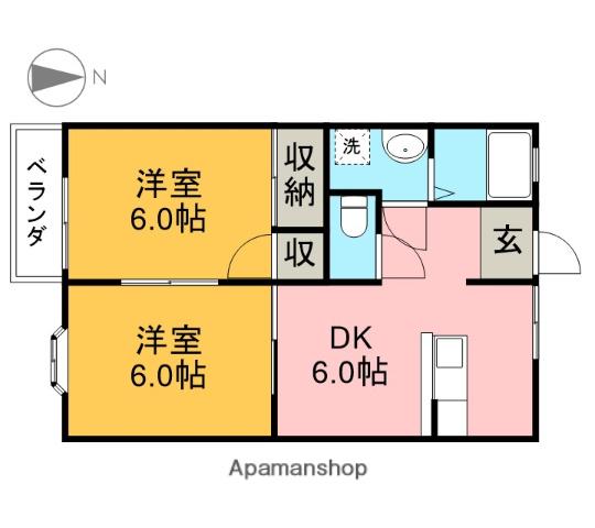 グリーンビラ福(2DK/2階)の間取り写真