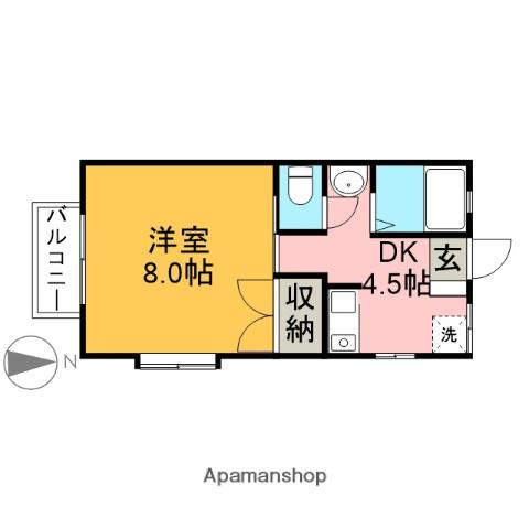 グリーンウッドⅡ(1DK/2階)の間取り写真