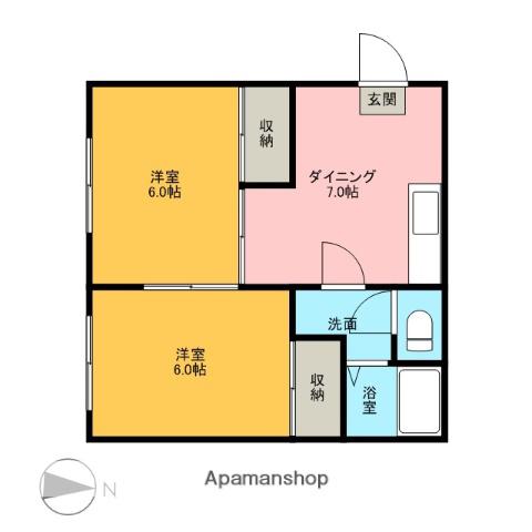 フラワーハイツB(2DK/1階)の間取り写真