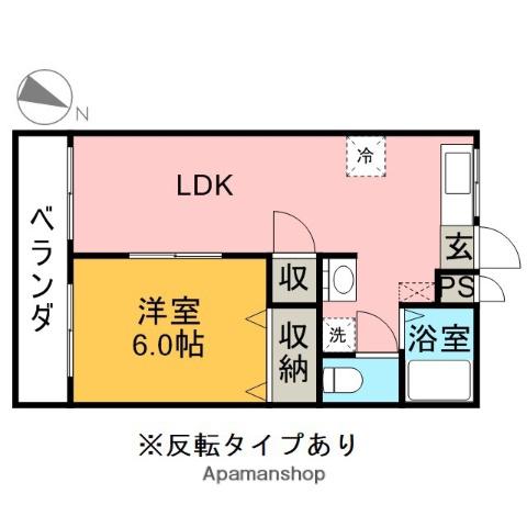 コスモスタウン竹下(1LDK/2階)の間取り写真