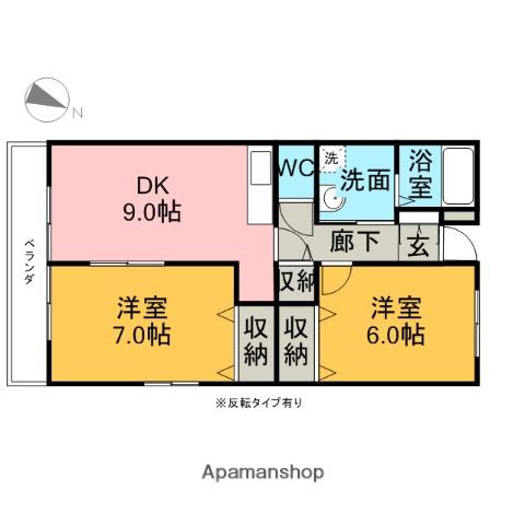 ソレアードC棟(2DK/3階)の間取り写真