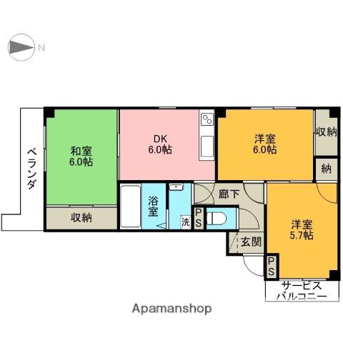 ルミエールB棟(3DK/2階)の間取り写真