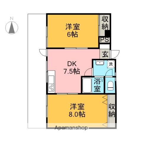 ライムハイツⅡ(2DK/1階)の間取り写真