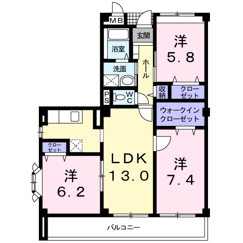 レインボウ2(3LDK/2階)の間取り写真