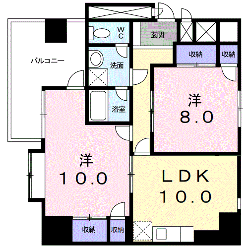 双葉ハイム一条(2LDK/10階)の間取り写真