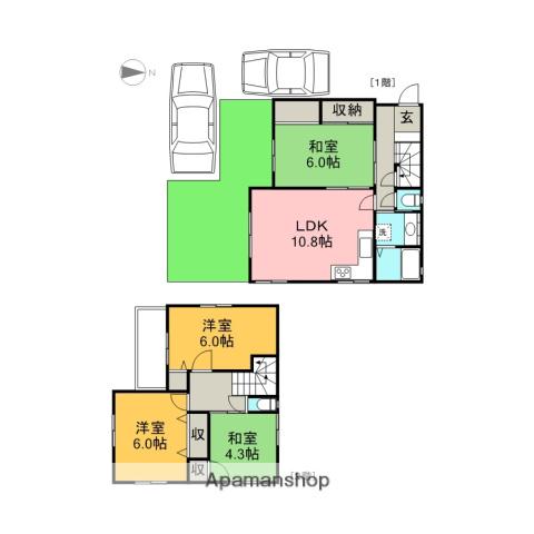 東北本線 宇都宮駅 バス乗車時間：15分 スーパーオータニ前バス停で下車 徒歩10分 2階建 築34年(4LDK)の間取り写真
