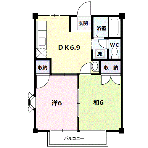 カームシティーA(2DK/2階)の間取り写真