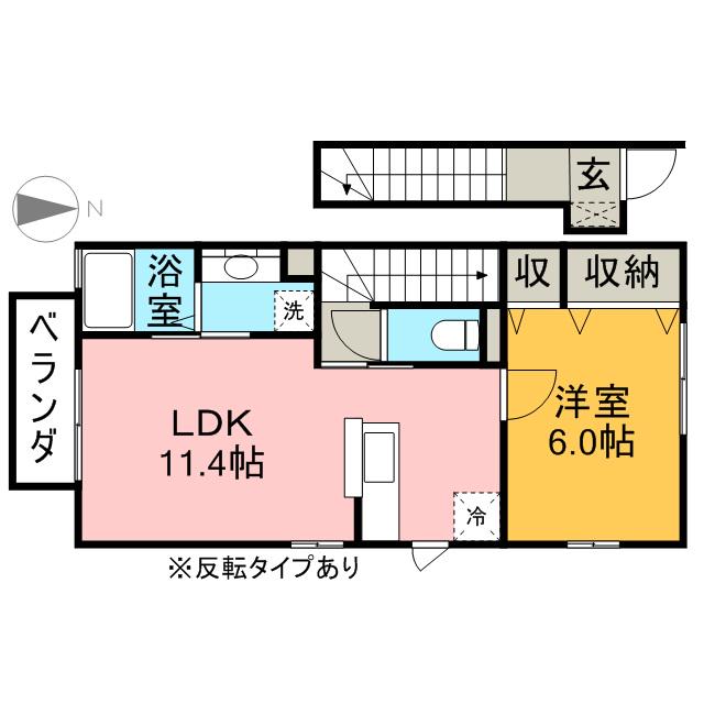 フォーゲルテラス リラⅤ(1LDK/2階)の間取り写真