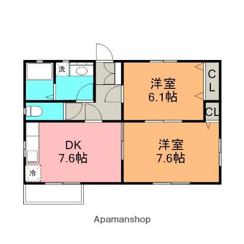 東北本線 岡本駅(栃木) 徒歩32分 1階建 築13年(2DK)の間取り写真