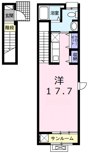 カーサK Ⅲ(1K/2階)の間取り写真