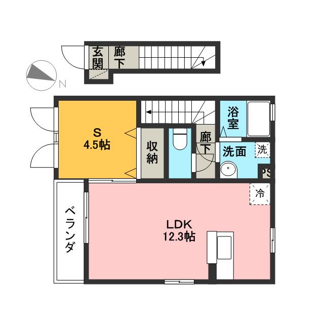 モダンコート・ウエルネス(1LDK/2階)の間取り写真