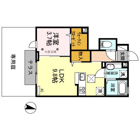 プリズムA(1LDK/1階)の間取り写真