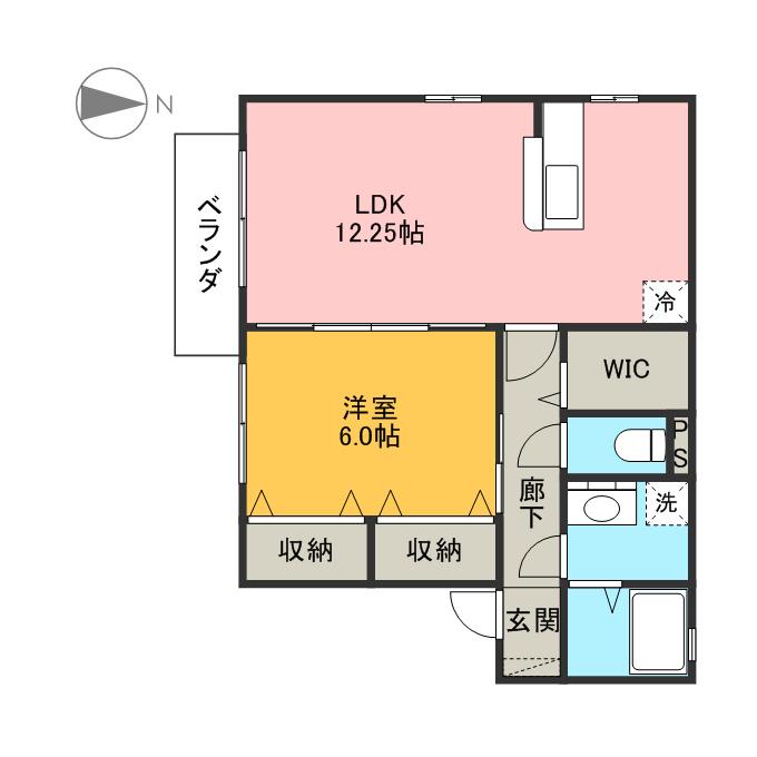 パークサイド厚木Ⅰ(1LDK/2階)の間取り写真