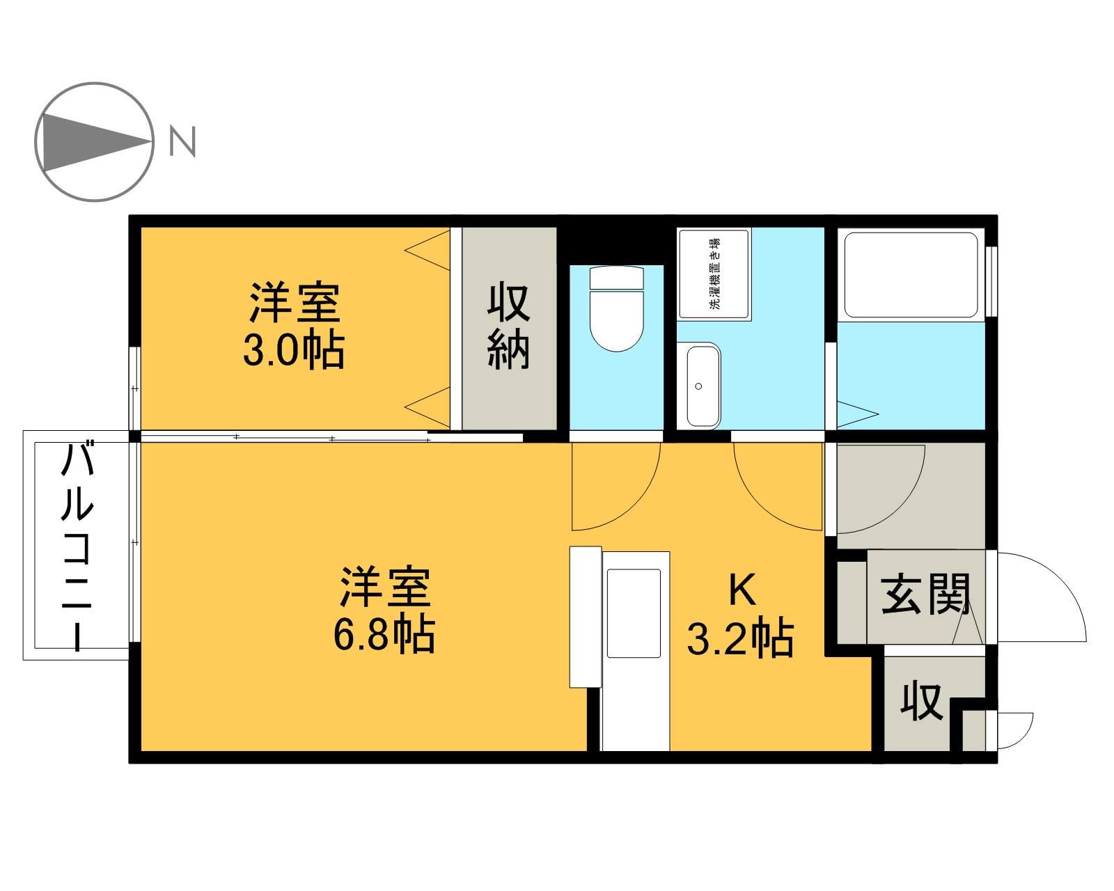 エスポワール海都D(1K/1階)の間取り写真