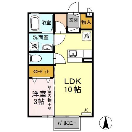エスポワール海都D(1LDK/2階)の間取り写真
