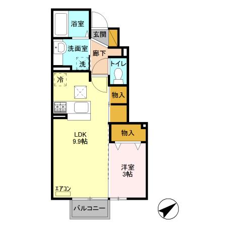 フォーゲルテラス グリューンⅠ(1LDK/1階)の間取り写真
