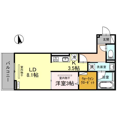 D-BLANC(1LDK/2階)の間取り写真