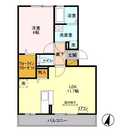 グランビューコートB棟(1LDK/3階)の間取り写真