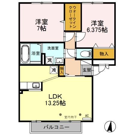 サニーウッドD(2LDK/3階)の間取り写真