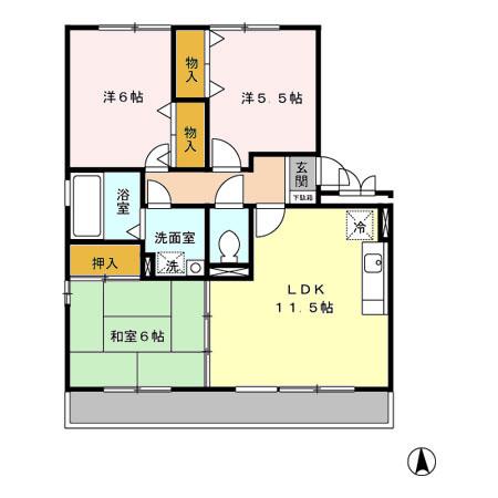 パルティールハイツ(3LDK/2階)の間取り写真