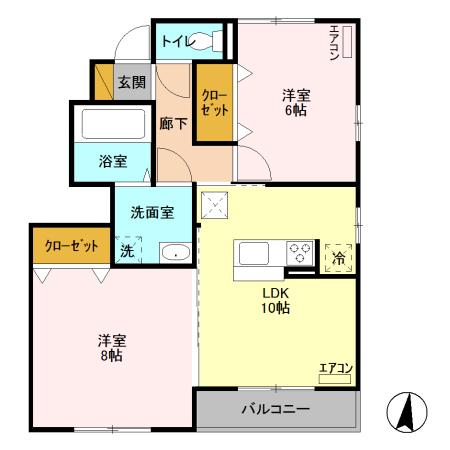 フォーゲルテラス オランジュⅥ(2LDK/1階)の間取り写真