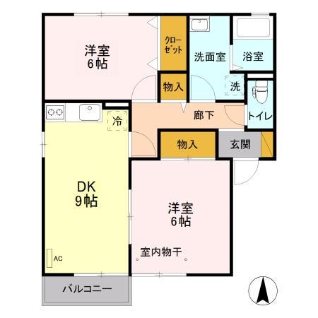 メゾンアーバンE棟(2DK/1階)の間取り写真