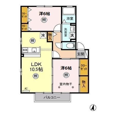 メゾンド・フェニックスC棟(2LDK/2階)の間取り写真