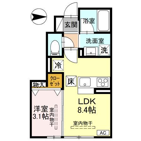 TORISIAS一条(1LDK/1階)の間取り写真