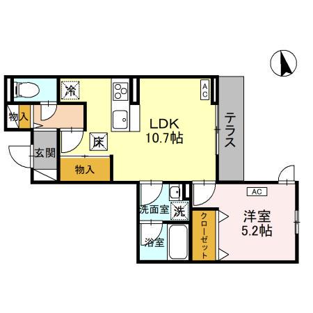 TORISIAS宿郷(1LDK/1階)の間取り写真