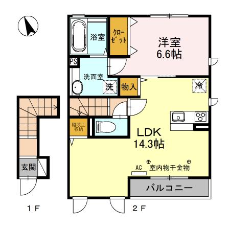 カーサ ボンジョルノ(1LDK/2階)の間取り写真