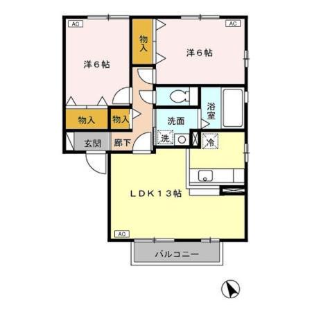 グランコート南西原(2LDK/1階)の間取り写真