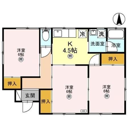 湘南新宿ライン宇須 宇都宮駅 バス乗車時間：17分 関東バス富士見小学校北口バス停で下車 徒歩7分 1階建 築41年(3K)の間取り写真