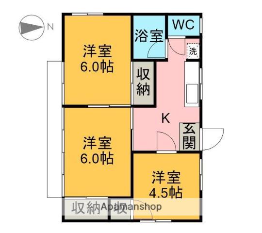 東北本線 宇都宮駅 バス乗車時間：12分 岩曽町バス停で下車 徒歩6分 1階建 築48年(3K)の間取り写真