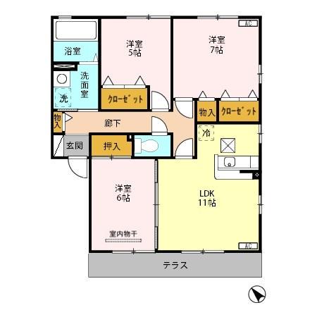 ウィルモア鶴C棟(3LDK/1階)の間取り写真
