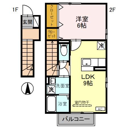 エスポワール海都C棟(1LDK/2階)の間取り写真