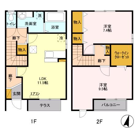 シャテーニュ　Ｄ(2LDK)の間取り写真