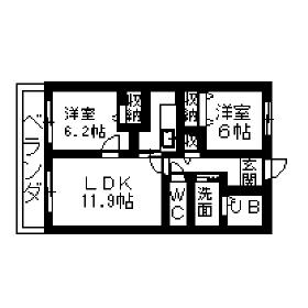 ノワール・リビエール(2LDK/2階)の間取り写真