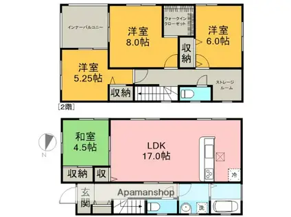 日光線 鹿沼駅 バス乗車時間：10分 白桑田バス停で下車 徒歩25分 2階建 築1年(4SLDK)の間取り写真