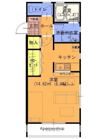 フラットM(1K/2階)の間取り写真