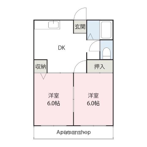 フェルメールⅢ(2DK/2階)の間取り写真