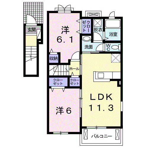 セーリオ2(2LDK/2階)の間取り写真